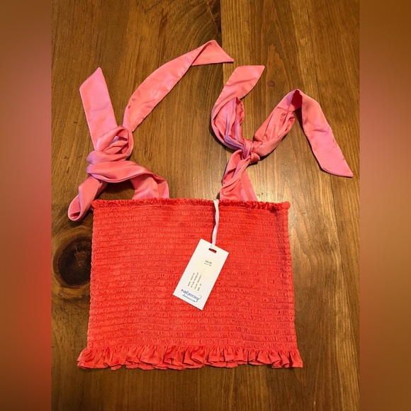 KOCH Tops - NEW KOCH women's cece top orange pink smock size XS tie top smoke pet free